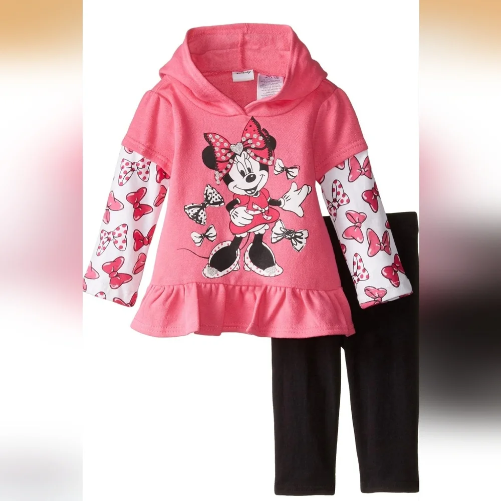 Disney | Baby Girls' Minnie Mouse 3-Pack Romper Set + 2-Piece Outfit Bundle